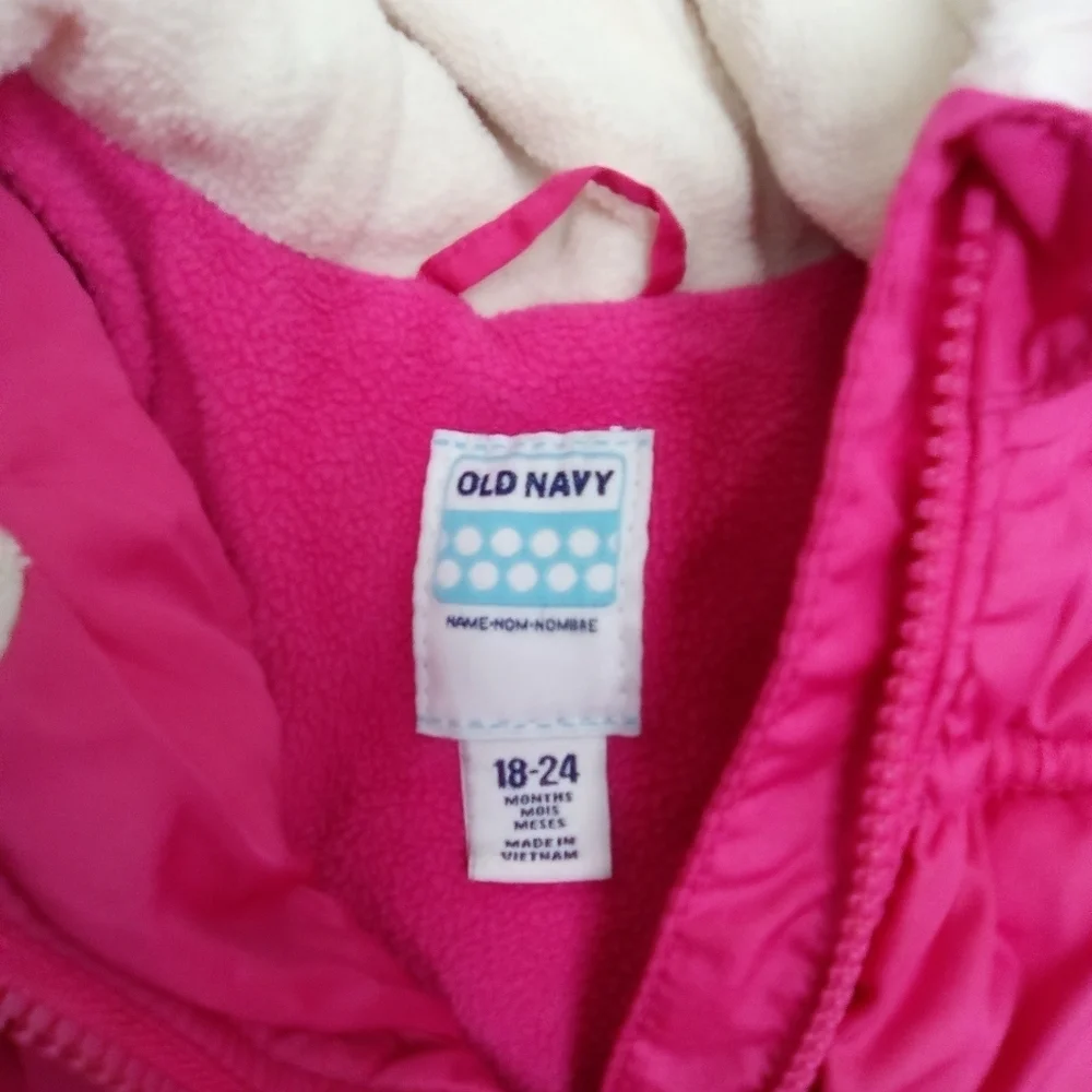 Old Navy Pink Puffer Jacket with Hood